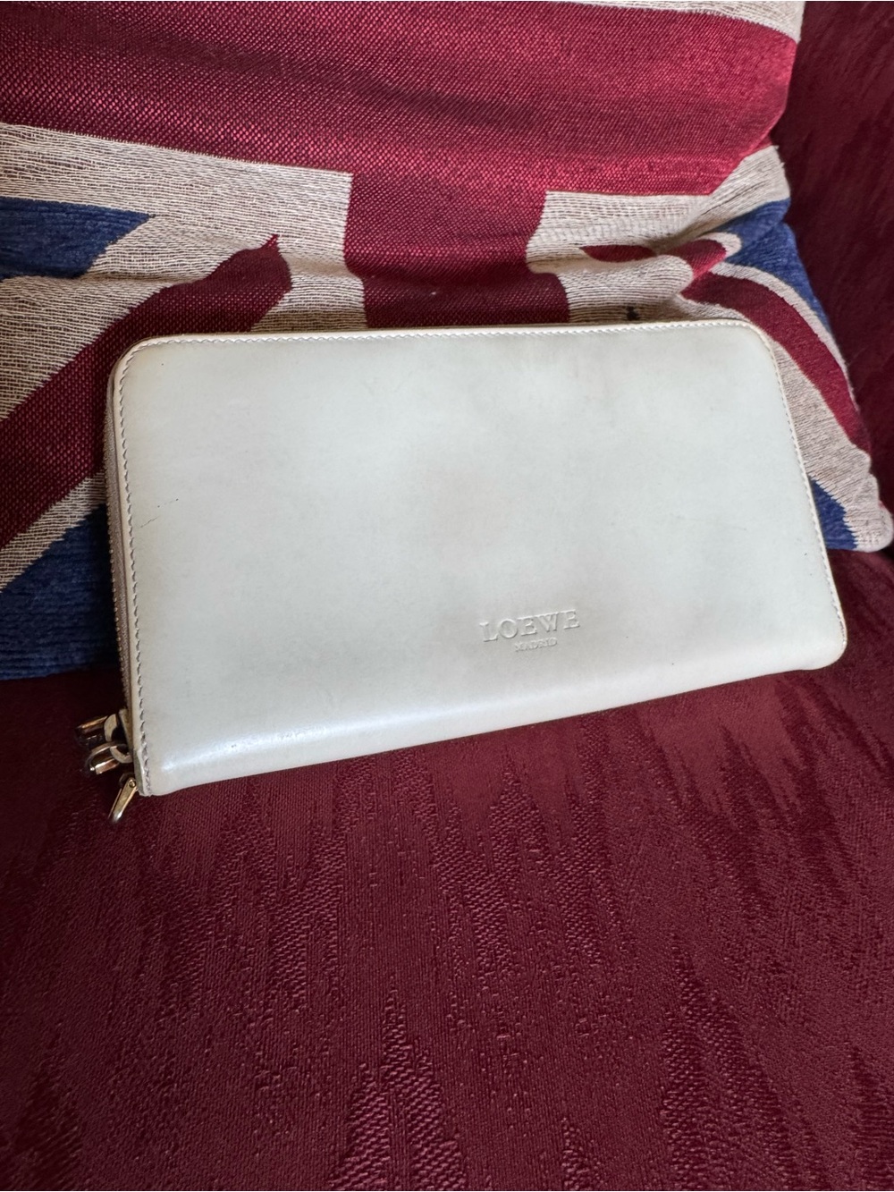 Loewe Cream Leather Zip Wallet with Gold Hardware and Loop